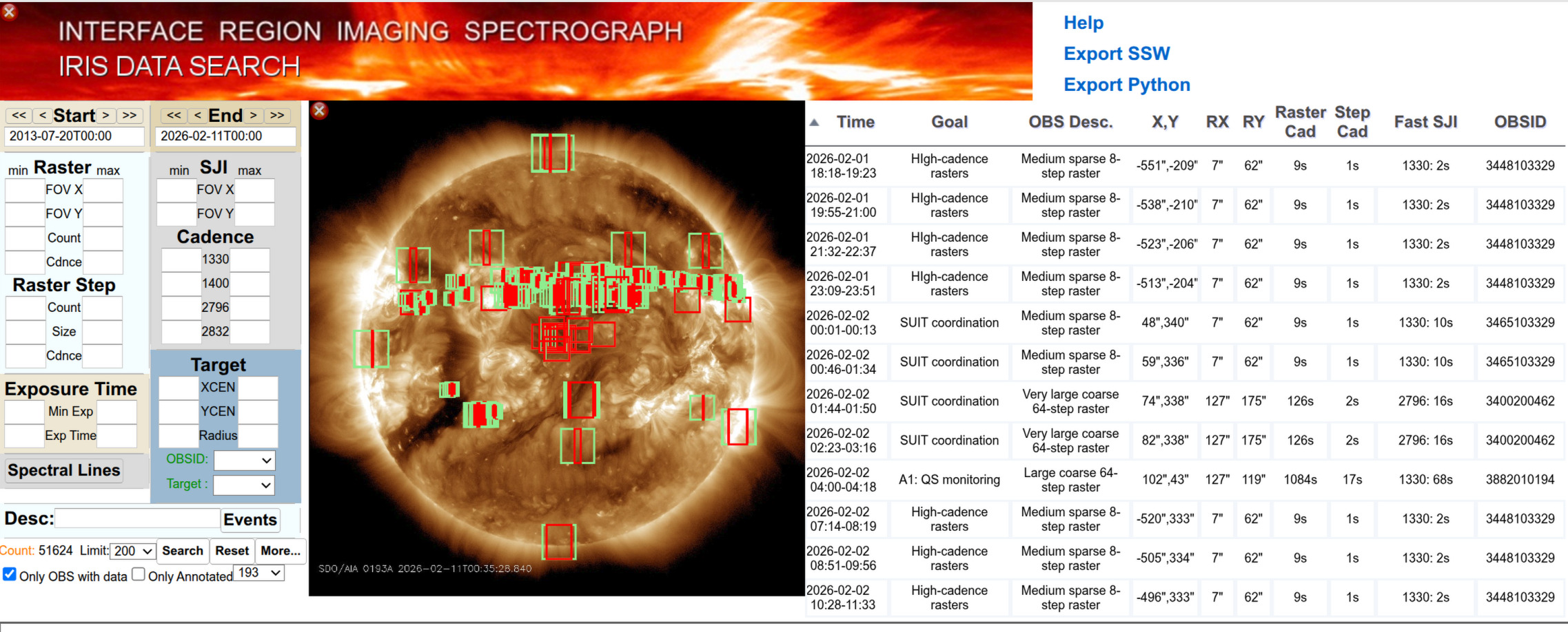 Screenshot of the IRIS search page