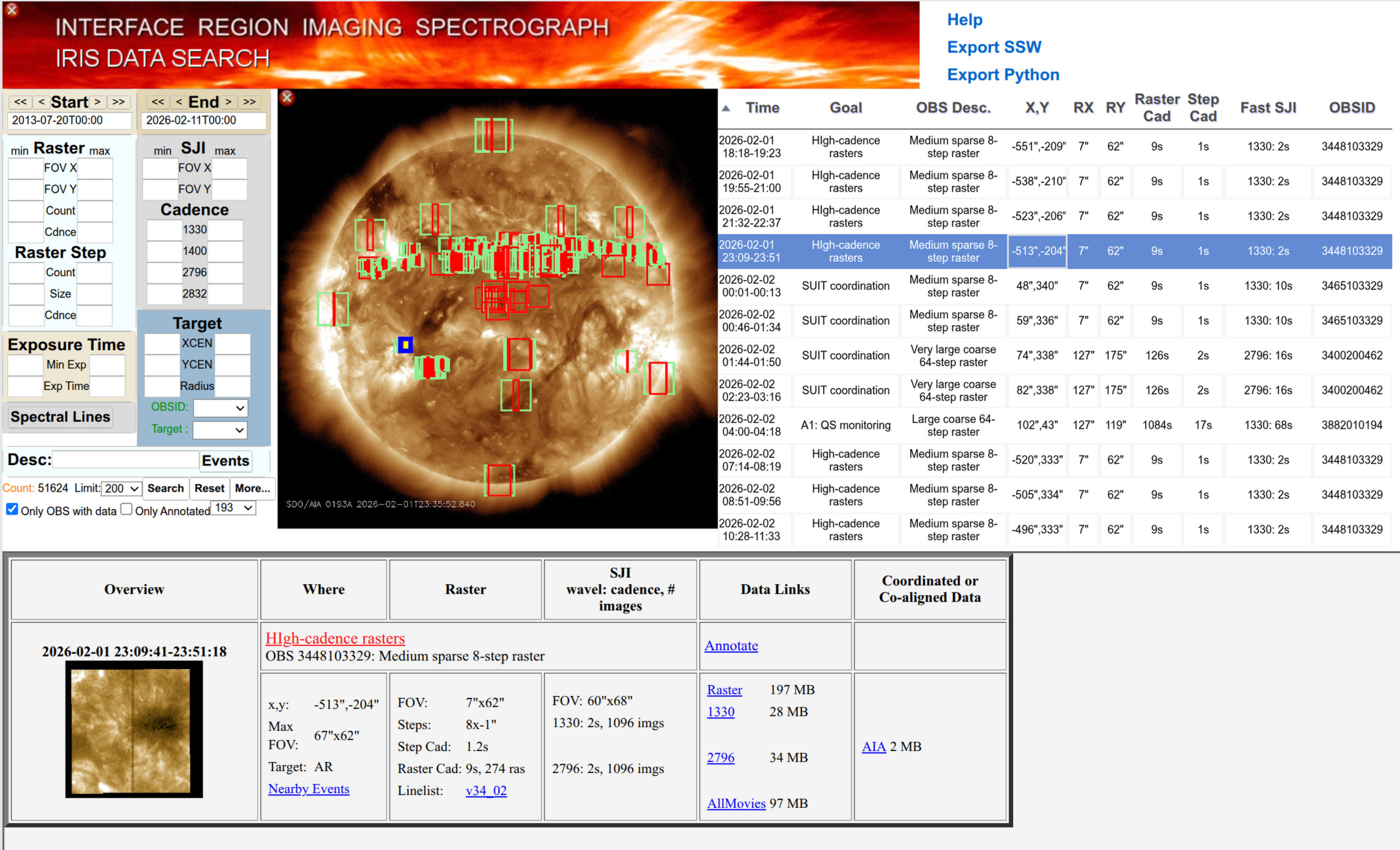 Screenshot of the IRIS search with a selected result