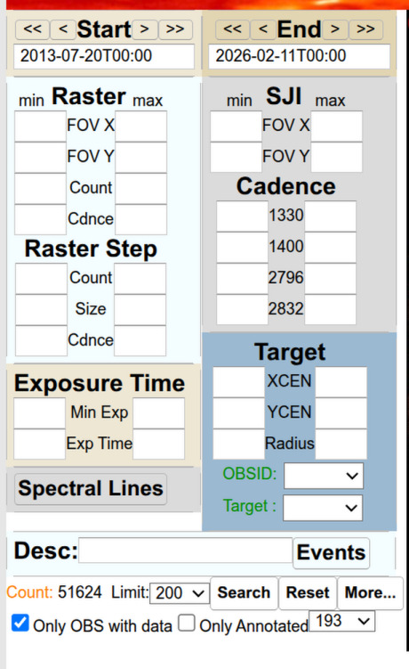 Screenshot of the IRIS search selection widgets